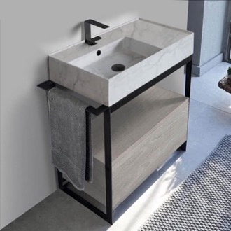 Console Bathroom Vanity Console Sink Vanity With Marble Design Ceramic Sink and Grey Oak Drawer Scarabeo 5115-F-SOL1-88